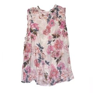 Torrid Floral Mock Neck Sleeveless Tank Top 3X Flowy Shirt Ruffle Blouse Pink